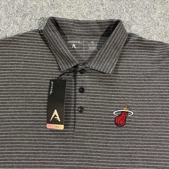 Miami Heat Antigua Striped Polo Adult X-Large XL Gray Embroidered NBA Basketball - Picture 2 of 16